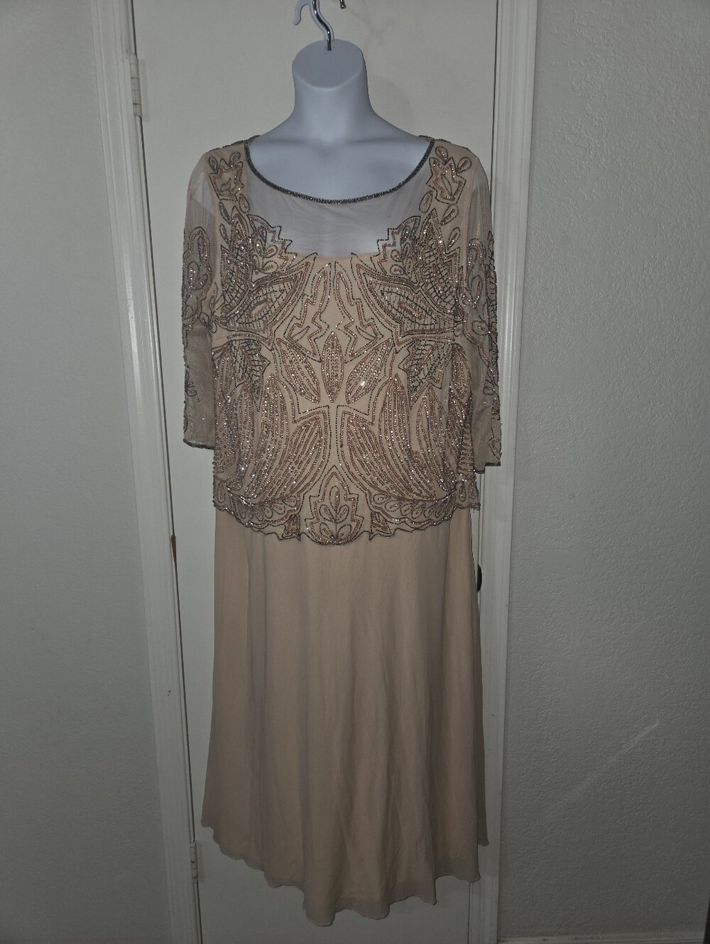 Pisarro Nights Nude Beaded Two-Piece Midi Dress